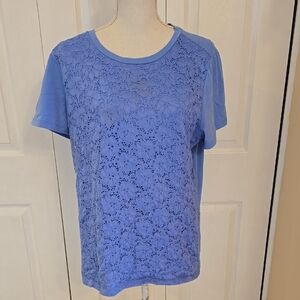 Basic Editions Blue Lace Short Sleeve Top